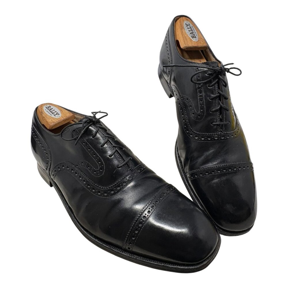 Johnston and Murphy Black Leather Cap‎ Toe Brogue Oxfords